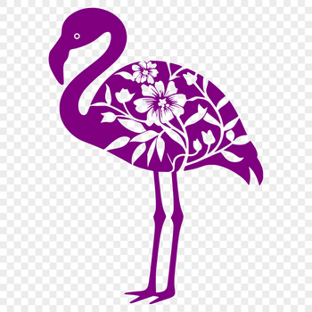 A large, pink bird with long neck and legs standing in a grassy area.