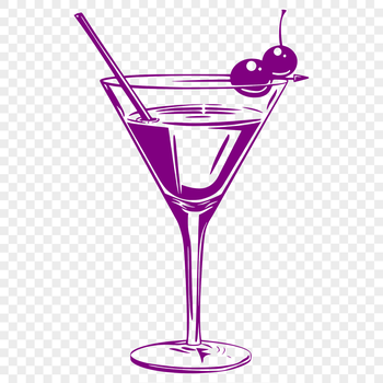 A colorful illustration of a cocktail in a glass with garnishes.