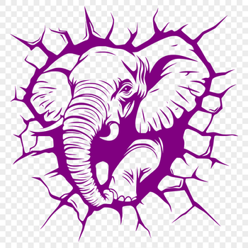 A digital illustration of a large elephant breaking through a wall, created as a scalable vector graphic (SVG).