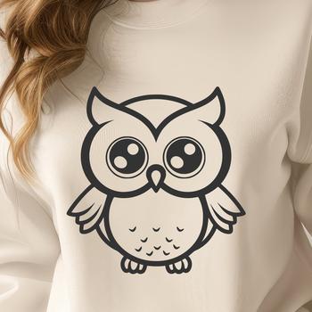 A close-up illustration of a cute owl's full body, depicted in a simple and colorful design.