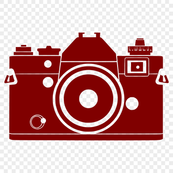 A stylized illustration of a camera, suitable for vector graphics and design applications.