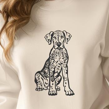 Full-body illustration of a Great Dane dog in ornate design, suitable for vector art and graphics.