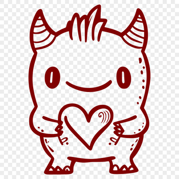 A colorful monster design with love hearts surrounding its face, suitable for various creative projects.