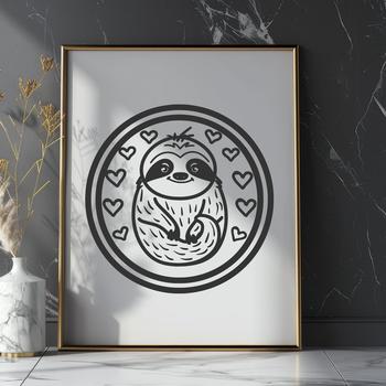 A slow-moving sloth illustrated with love hearts, suitable for vector graphics.