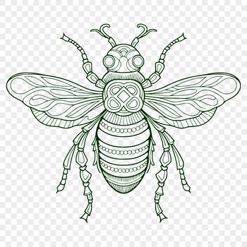 A detailed illustration of a bee in full body view, ideal for gardening and craft projects.