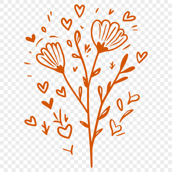 A delicate illustration of a wild flower with love hearts incorporated into its design.