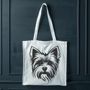 Portrait illustration of a Yorkshire Terrier with a compact body and endearing facial expression.