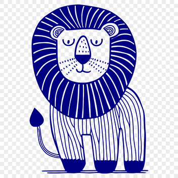 A large, majestic lion in full body pose, sitting on its haunches with a regal expression.