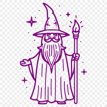 A medieval-style wizard with a pointed hat and staff, depicted in a fantasy art style.