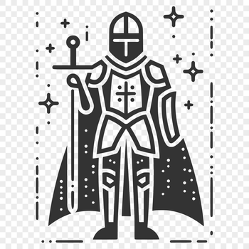 A medieval knight standing in full armor, ready for battle.