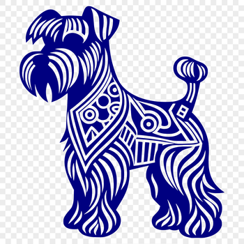 An ornate vector design featuring a dog breed, specifically a miniature schnauzer, in a single figure.