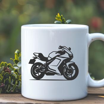 A detailed illustration of a motorcycle with bold lines and simple design.