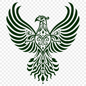 A full-body illustration of the mythical phoenix in ornate detail.