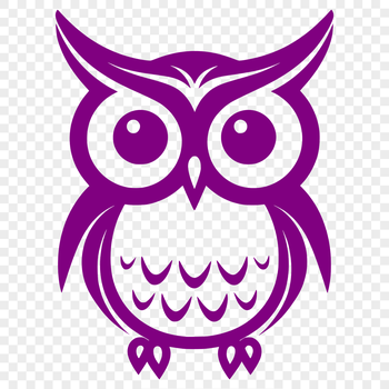 A simple line drawing of a cute owl in full body pose.
