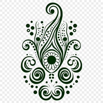 A stylized ornate paisley design made up of repeating teardrop shapes.