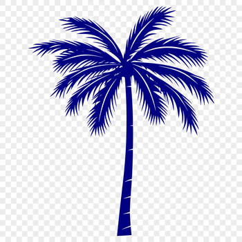A single palm tree with green fronds and trunk against a clear blue sky.