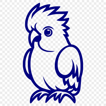A simple line drawing illustration of a colorful parrot with a full body view.