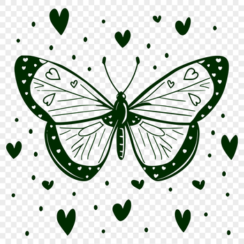 A colorful butterfly with love hearts depicted in full body.