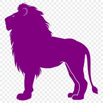 A lion standing in full body pose against a simple background.