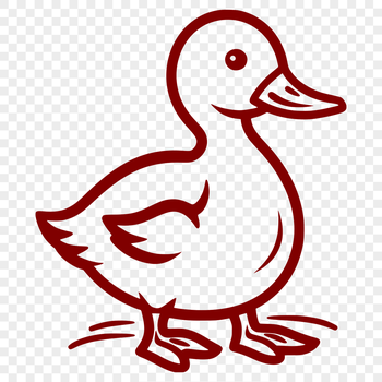 A simple line-drawn illustration of a cute duck in full body pose.