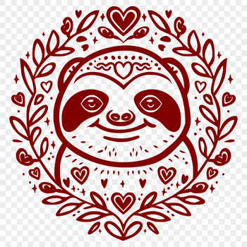 A sloth with hearts surrounding its head, designed as a vector graphic.