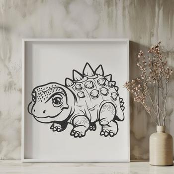 A detailed illustration of a prehistoric baby dinosaur with its full body features prominently displayed.