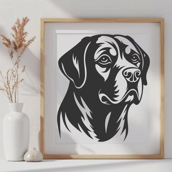 A digital illustration of a Rottweiler's head, suitable for vector art and graphic design.