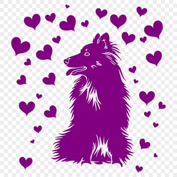 A sitting Shetland sheepdog with heart details on its fur, presented as vector art for various applications.