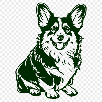 A close-up illustration of a sitting Welsh Corgi dog with a full body view.