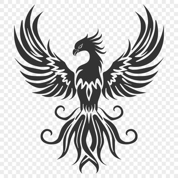 A detailed illustration of a mythical phoenix in full body form, suitable for vector art designs.