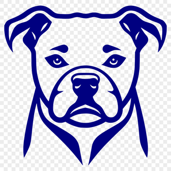 A stylized illustration of a Pitbull's head.