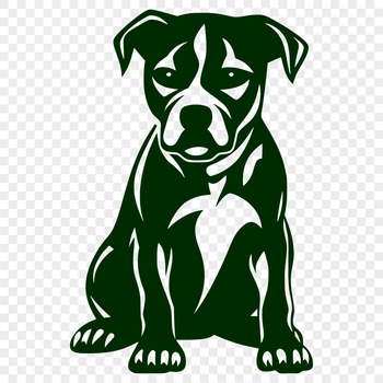 A full-body illustration of a Pitbull sitting in profile.