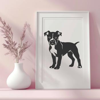 A full-body illustration of a standing pitbull with detailed features.