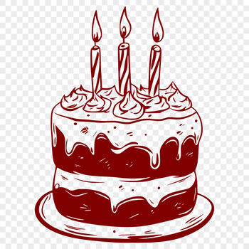 A colorful illustration of a birthday cake with candles on top, suitable for vector art or clipart.