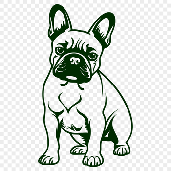 A full-body illustration of a French Bulldog in a sitting position, designed as clip art for various uses.