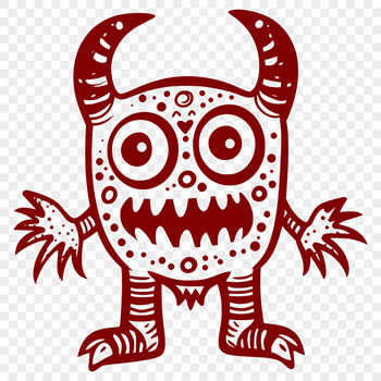 A small, cartoon-style monster with big eyes and a wide smile, suitable for Halloween decorations or party accessories.