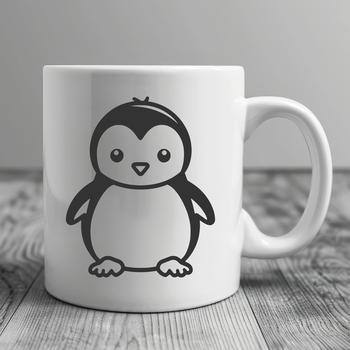 A simple line drawing of a penguin standing upright, showcasing its full body.
