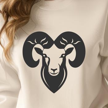 A simple line drawing of a ram's head, suitable for farm-themed projects.