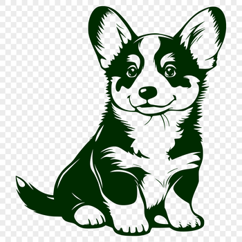 A full-body illustration of a sitting Welsh Corgi dog with distinctive features.