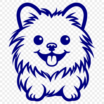A detailed illustration of a small seated dog with fluffy fur.
