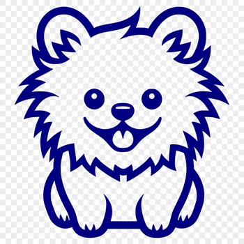 A simple line drawing of a Pomeranian sitting on its hind legs, showcasing the breed's full body.