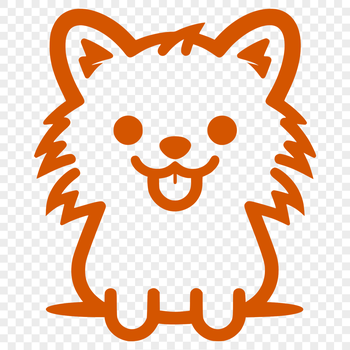A simple line drawing of a Pomeranian dog in full body pose, sitting on its haunches.