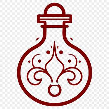 A simple line drawing of a witch's potion bottle and magical ingredients on a dark background.