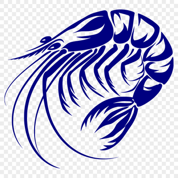 A stylized full-body depiction of a crustacean commonly used as food in various cuisines.