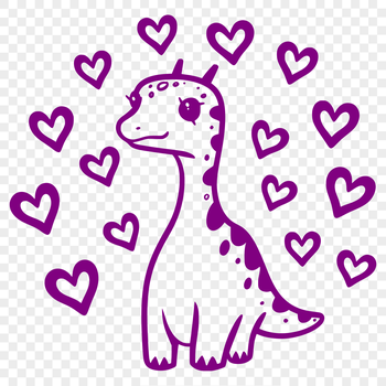 A stylized prehistoric dinosaur illustration with heart details.