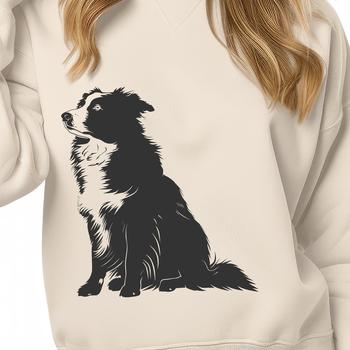 Close-up illustration of a sitting Australian Shepherd dog in full body pose.