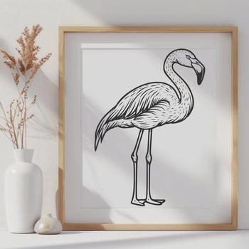 A single flamingo standing in a natural habitat, with its long neck and legs visible.