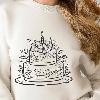 A colorful floral birthday cake design suitable for various digital applications.