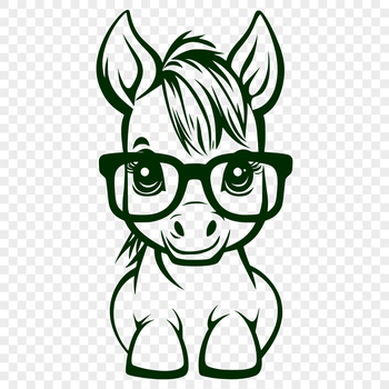 A vector illustration of a horse wearing glasses, suitable for various design applications.