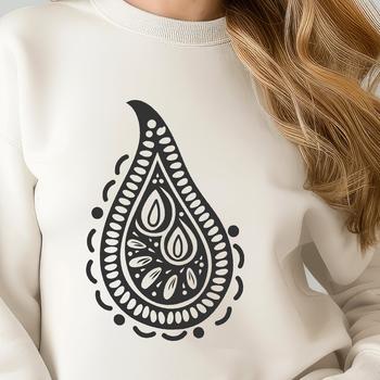 A stylized, ornate paisley pattern used as clip art for crafting and design projects.